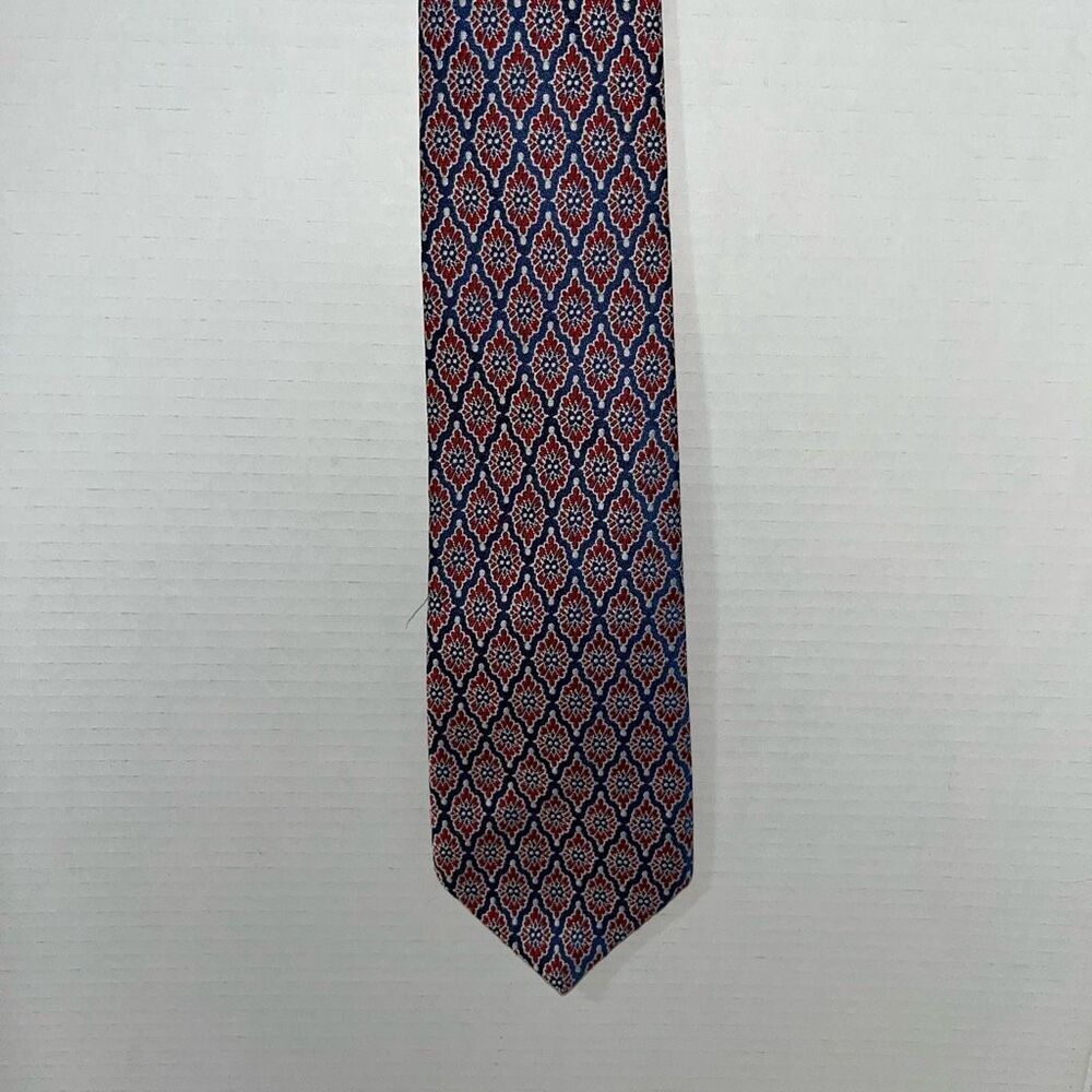 VTG Monsieur Bernard Mens Intricate Diamond Pattern‎ Neck Tie Red Blue Floral